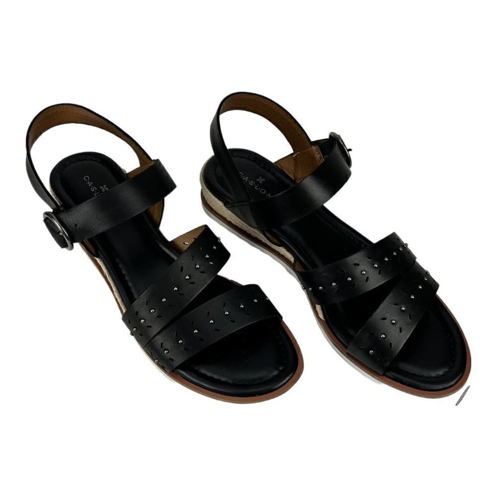 New Caslon Women US 10 Slides Black Leather Sandals Ankle Shoes 